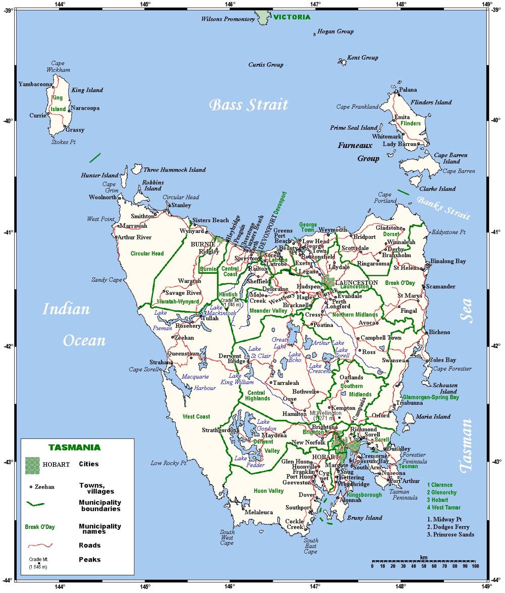 The State of Tasmania Australia Road Network Maps