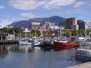 View from the port of Hobart and Mt. Wellington
