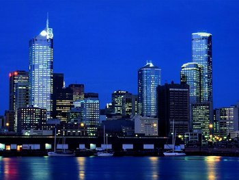 The western Melbourne skyline at night, from Docklands